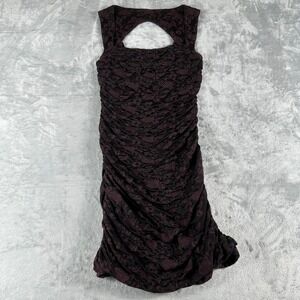 Free People Mini Dress Womens S Plum Black Floral Lace Ruched Gothcore OB401554